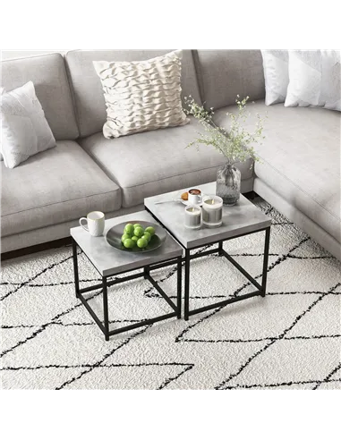 HOMCOM Coffee Table Set of 2, Nest of Tables with 3.5cm Thick Tabletop, Grey