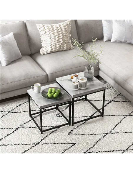 HOMCOM Coffee Table Set of 2, Nest of Tables with 3.5cm Thick Tabletop, Grey