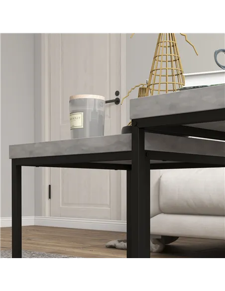 HOMCOM Coffee Table Set of 2, Nest of Tables with 3.5cm Thick Tabletop, Grey