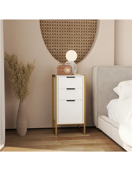 HOMCOM Bedroom Chest of Drawers, Industrial 3-Drawer Dresser, Storage Drawers Unit with Metal Frame for Living Room, White