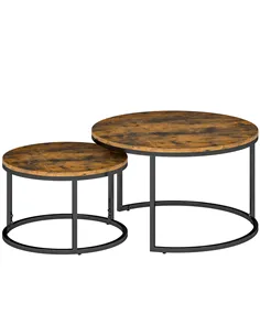 HOMCOM Set of Two Wood-Effect Stacking Tables - Rustic Brown