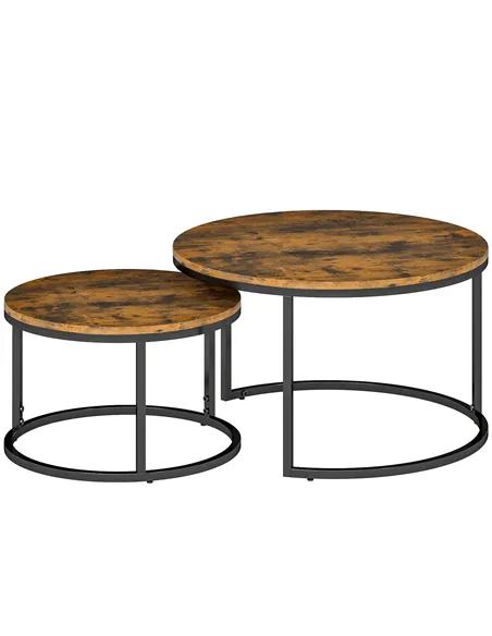 HOMCOM Set of Two Wood-Effect Stacking Tables - Rustic Brown