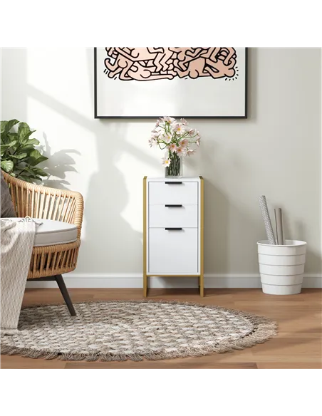 HOMCOM Bedroom Chest of Drawers, Industrial 3-Drawer Dresser, Storage Drawers Unit with Metal Frame for Living Room, White