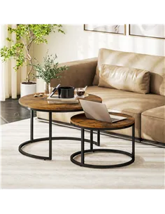 HOMCOM Set of Two Wood-Effect Stacking Tables - Rustic Brown 2