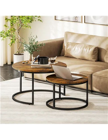 HOMCOM Set of Two Wood-Effect Stacking Tables - Rustic Brown