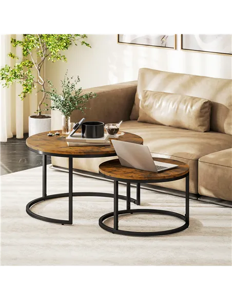 HOMCOM Set of Two Wood-Effect Stacking Tables - Rustic Brown