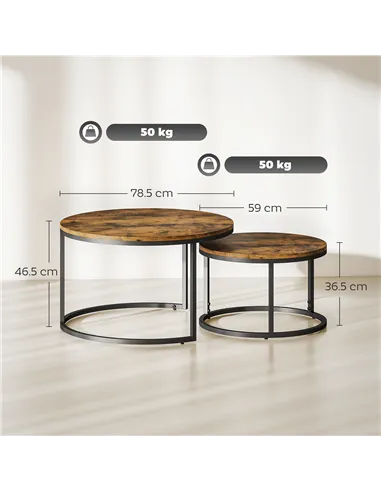 HOMCOM Set of Two Wood-Effect Stacking Tables - Rustic Brown