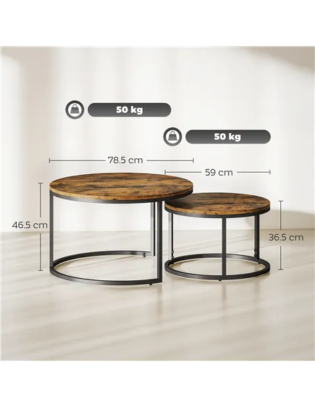 HOMCOM Set of Two Wood-Effect Stacking Tables - Rustic Brown