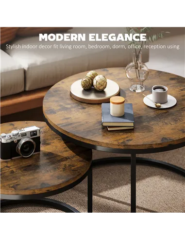 HOMCOM Set of Two Wood-Effect Stacking Tables - Rustic Brown