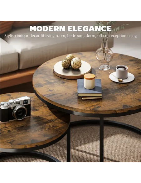 HOMCOM Set of Two Wood-Effect Stacking Tables - Rustic Brown