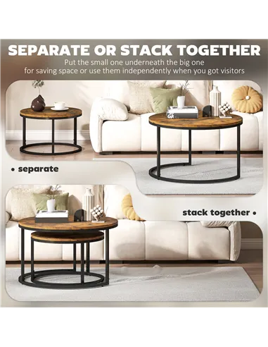 HOMCOM Set of Two Wood-Effect Stacking Tables - Rustic Brown