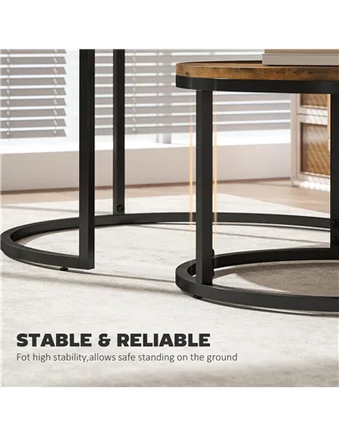 HOMCOM Set of Two Wood-Effect Stacking Tables - Rustic Brown