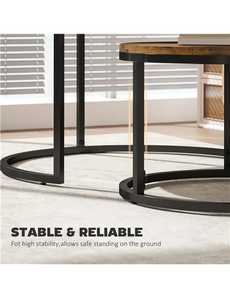 HOMCOM Set of Two Wood-Effect Stacking Tables - Rustic Brown