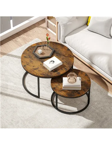 HOMCOM Set of Two Wood-Effect Stacking Tables - Rustic Brown