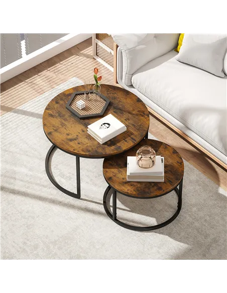 HOMCOM Set of Two Wood-Effect Stacking Tables - Rustic Brown