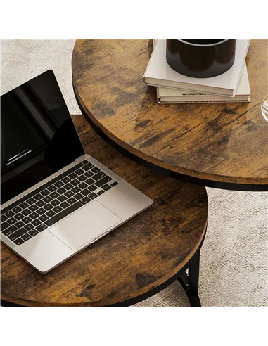 HOMCOM Set of Two Wood-Effect Stacking Tables - Rustic Brown