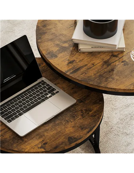 HOMCOM Set of Two Wood-Effect Stacking Tables - Rustic Brown