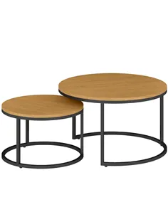 HOMCOM Set of Two Wood-Effect Stacking Tables - Brown