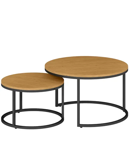HOMCOM Set of Two Wood-Effect Stacking Tables - Brown