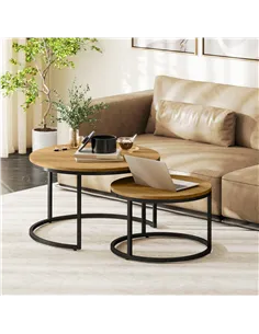 HOMCOM Set of Two Wood-Effect Stacking Tables - Brown 2