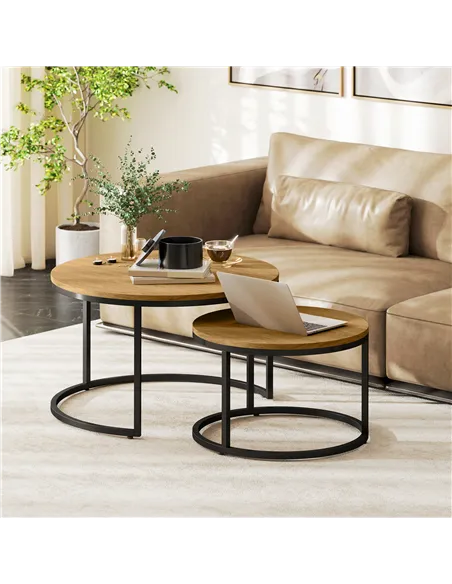 HOMCOM Set of Two Wood-Effect Stacking Tables - Brown