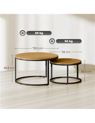 HOMCOM Set of Two Wood-Effect Stacking Tables - Brown