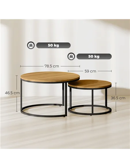 HOMCOM Set of Two Wood-Effect Stacking Tables - Brown