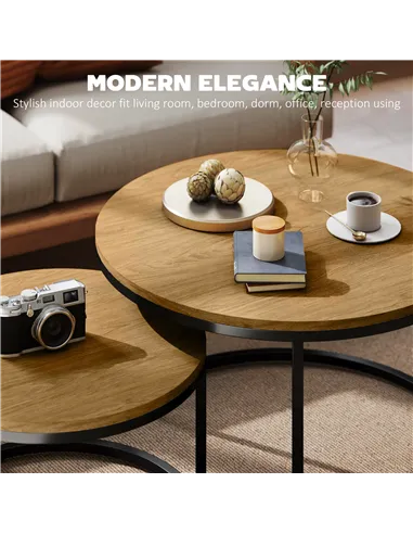 HOMCOM Set of Two Wood-Effect Stacking Tables - Brown