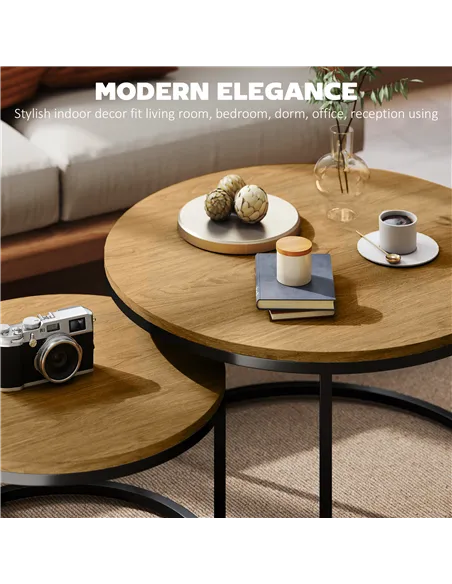 HOMCOM Set of Two Wood-Effect Stacking Tables - Brown