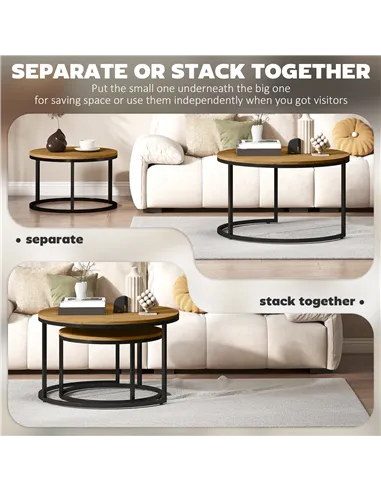 HOMCOM Set of Two Wood-Effect Stacking Tables - Brown