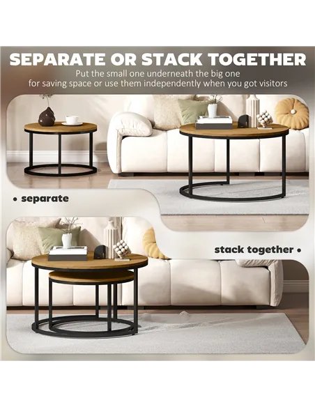 HOMCOM Set of Two Wood-Effect Stacking Tables - Brown