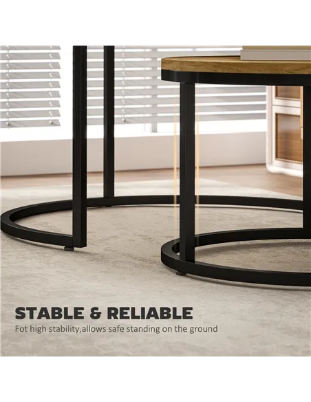 HOMCOM Set of Two Wood-Effect Stacking Tables - Brown