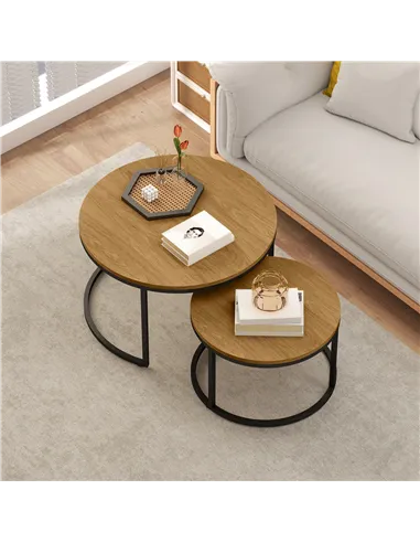 HOMCOM Set of Two Wood-Effect Stacking Tables - Brown