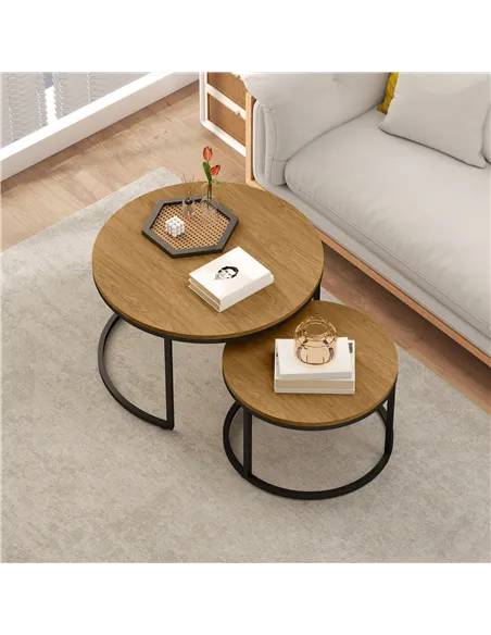 HOMCOM Set of Two Wood-Effect Stacking Tables - Brown