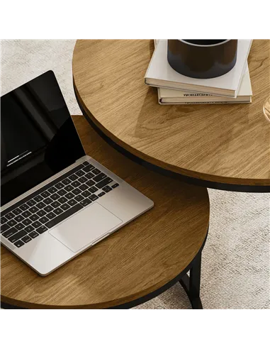 HOMCOM Set of Two Wood-Effect Stacking Tables - Brown