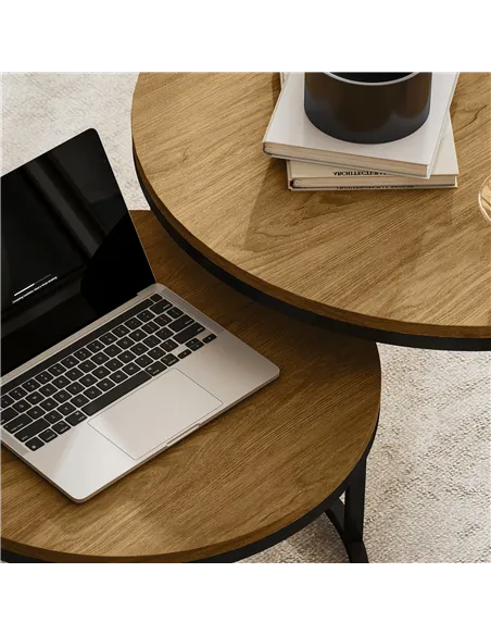 HOMCOM Set of Two Wood-Effect Stacking Tables - Brown