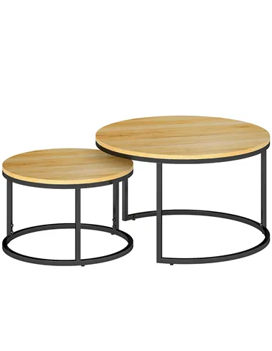 HOMCOM Set of Two Wood-Effect Stacking Tables - Natural