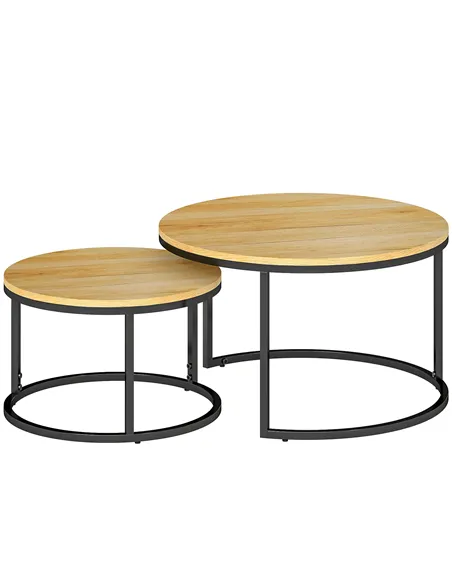 HOMCOM Set of Two Wood-Effect Stacking Tables - Natural