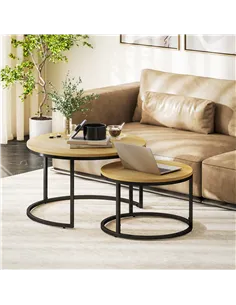 HOMCOM Set of Two Wood-Effect Stacking Tables - Natural 2