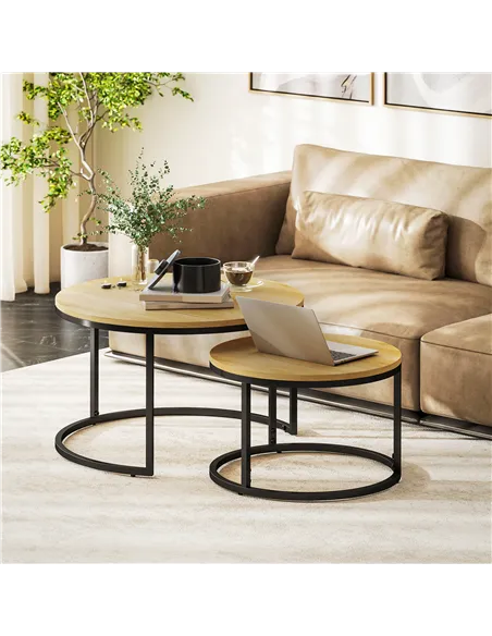 HOMCOM Set of Two Wood-Effect Stacking Tables - Natural