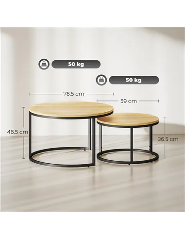 HOMCOM Set of Two Wood-Effect Stacking Tables - Natural