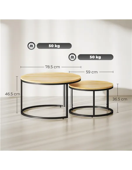 HOMCOM Set of Two Wood-Effect Stacking Tables - Natural