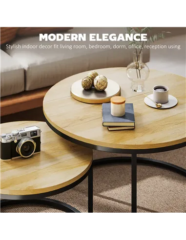 HOMCOM Set of Two Wood-Effect Stacking Tables - Natural