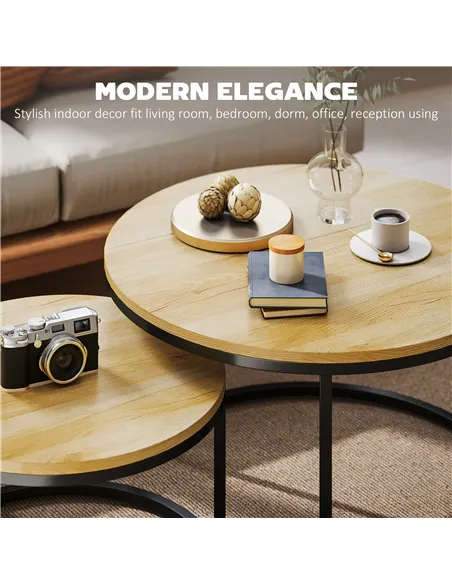 HOMCOM Set of Two Wood-Effect Stacking Tables - Natural