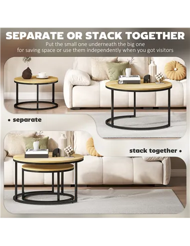 HOMCOM Set of Two Wood-Effect Stacking Tables - Natural