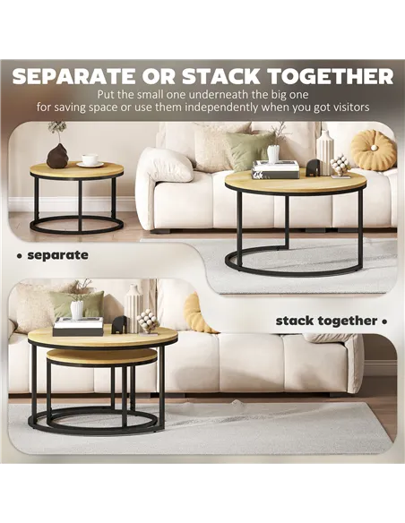 HOMCOM Set of Two Wood-Effect Stacking Tables - Natural