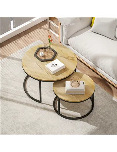 HOMCOM Set of Two Wood-Effect Stacking Tables - Natural