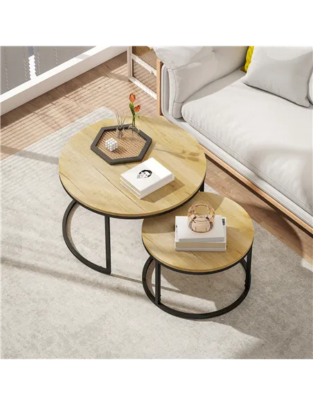HOMCOM Set of Two Wood-Effect Stacking Tables - Natural