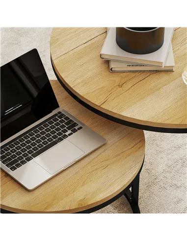 HOMCOM Set of Two Wood-Effect Stacking Tables - Natural