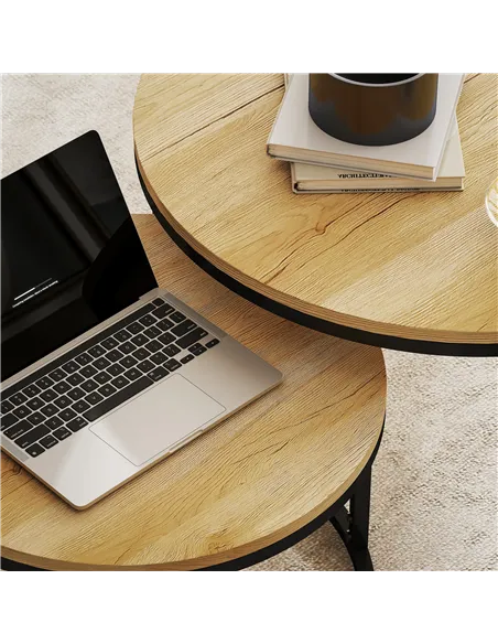 HOMCOM Set of Two Wood-Effect Stacking Tables - Natural